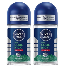 니베아 남성용 쿨 킥 엑스트라 드라이 롤-온 데오드란트, 2개, 50ml