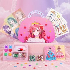 어린이 공주 메이크업 가방 색칠놀이 스티커 DIY 꾸미기 키트 선물세트, 1개, 핑크 공주 1개, 핑크 공주