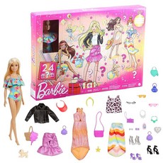Barbie 바비 인형이 있는 성탄절 달력 낮부터 밤까지 트렌디한 의류 및 액세서리를 포함한 24가지 서프라이즈 만 3~7세 아동용 축제 휴일 테마 포장 12인치(30.5cm)