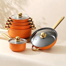 스텐냄비세트 냄비세트 코팅팬 냉비세트 인덕션신혼냄비 12pcs, 오렌지, 5세트, 스텐