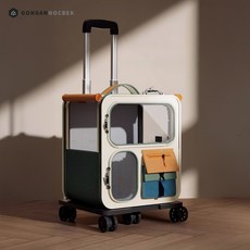 고양이 캐리어 애견 이동 가방 강아지 이동장 산책 백팩, 1개, 베이지 그린