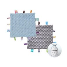 해외 CREVENT Tag Security 아기용 담요 남아용 부드럽고 작은 러비 아기 이불 감각 생일 베이비 샤워를 위한 훌륭한 선물 25.4 x 25.4cm10 10인치 8, .0002.Blue + Grey Tag.