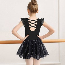 발레 드레스용 소녀 프로페셔널 댄스 레오타드 샤이니 스커트 프릴 슬리브 크리스크로스 백 201959