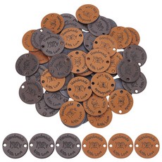 60개 DIY 청바지 가방 신발 모자 액세서리용 인조 가죽 라벨 태그(2가지 스타일)납작한 형태 원형 크기 25x1mm 구멍 크기:3mm, 혼합색