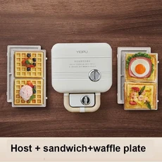 전기 샌드위치 메이커 다기능 아침 식사 와플 타이밍 빵 기계 더블 플레이트 팬케이크 750W, 03 AU, 02 white 2 plates