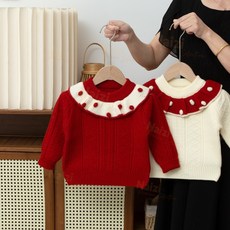 新竹出貨 女童毛衣 2025秋冬新款 圓領 花邊球球 韓版 可愛 套頭毛衣 針織衫 洋氣 甜美 冬季