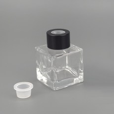 50ml 사각 투명 디퓨저 용기 캡+속마개포함, 1개, 블랙캡