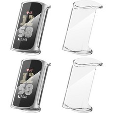 수만 4개 세트 피트니스 차지 6차지 5 스마트워치 케이스 선명한 화면 보호필름 전면 부드러운 TPU 유연한 보호 커버 검정, Clear+Clear+Clear+Clear