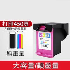 HP 46XL 可填充墨水匣，適用於2020hc 2029 2520hc 2529 4729印表機, 46XL彩色（450頁）, 1個