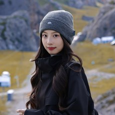 야외 등산용 방한 모자 여성 가을 겨울 일본식 자수 산 로고 모직 모자 남성 여행용 보온 니트 모자, 그레이, 프리 사이즈