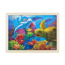 masterkidz 木製拼圖 幼兒拼圖 教具 海洋 昆蟲 交通 芭蕾 恐龍 太空 農場動物 學習拼圖 20片 24片, 1個, 快樂海洋24片