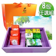 龍源茶品 任選搭配茶種8包禮盒組(共720g-840g/附提袋)-高山茶葉 梨山高冷茶葉 杉林溪茶葉 阿里山茶葉, 1個, A組6種口味(8包)