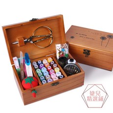 實木針線盒 縫紉用品全組 zakka雜貨 婚慶結婚用品 嫁妝, 1個, 棕色蒲公英款, 棕色蒲公英款