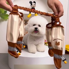 아딸링 강아지 방수 신발 안벗겨지는 일체형 팬츠슈즈, 1개, 브라운