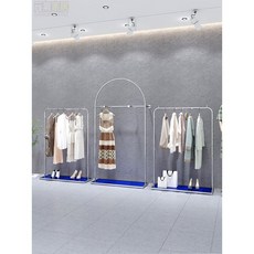 不銹鋼拉絲服裝店展示架銀色女裝專用陳列側掛衣架落地亞克力貨架, 側掛架長120cm高160cm,官方標配