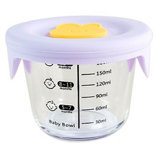 寶寶副食品分裝玻璃儲存盒，附刻度與密封蓋，多功能用途, 【圓形】紫色黃兔, 1個, 180ml