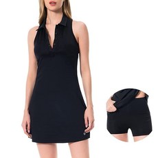 LIGHT 라이트bare 여성용 폴로 테니스 드레스 골프 칼라 내장 브라 및 탈착식 반바지 UP 업F 50+ 빠른 건조 운동용 블랙.