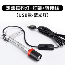 哈斯達 筏釣燈 暖黃光 USB 超亮 夾式 筏燈 LED 雙頭 竿稍燈 漁具, 1個, 定焦藍光燈【帶燈架】【送轉接線】