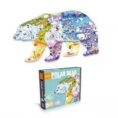 兒童動物不規則拼圖禮盒，益智啟蒙玩具，培養空間感知能力，安全無毒材質, 北極熊, 1套, 128片