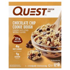 Quest Nutrition 프로틴바 초콜릿 칩 쿠키 도우 바 4개 각 60g(2.12온스), 60g
