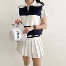 바이유어사이드 홀리집업 여성골프조끼 니트베스트 단가라집업