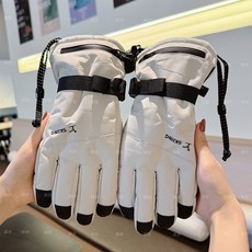 成人五指滑雪手套 防水觸屏加厚保暖手套 騎行防風手套, 米白色-女士, 1個