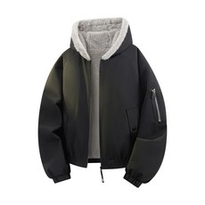 復古加絨連帽外套 男款冬季寬鬆棉服