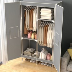 조립식 비키니옷장 자취 원룸 DIY 여닫이 옷걸이행거 원룸행거, 더블 베이지