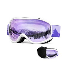 FMY 스키 스노우보드 OTG 고글 김 서림 방지 UV400 보호 스키 스노모빌 고글 남성 여성 청소년용, 화이트 프레임/퍼플 렌즈(vlt 61%)