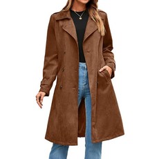 Simplee 여성용 롱 트렌치 코트 가을 겨울 더블 브레스트 클래식 라펠 슬림 작업 사무실 스웨이드 오버코트 벨트 포함 카키 L