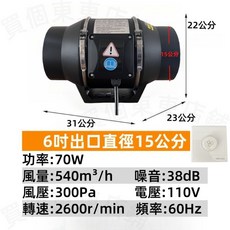 OWEISEN 斜流增壓排風扇 110V 6吋 廚房浴室通風換氣, 調速款單售主機~黑6吋口徑15公分單速, 調速款單售主機~黑6吋口徑15公分單速