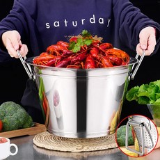 不鏽鋼雙把手冰桶 飲料桶 防漏盆設計 食品儲存容器 商用家用 保鮮冷藏桶, 無孔,45cm, 1個