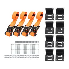 Wheel Chock 타이 다운 키트 2 041.2kg(4500파운드) 브레이크 강도 튼튼한 트레일러 타이어 스트랩 시스템 래칫 타이 다운 액세서리 E 트랙 포함 ATV UT, Wheel Chock 타이 다운 키트 2,041.2kg