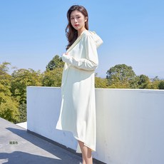 DFMEI 冰絲加長款防曬衣長袖休閒夏季收腰防紫外線UPF50+戶外運動防曬服, 均碼(80-160斤)