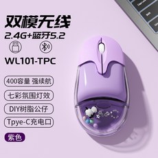 YIKE 樹脂流沙無線滑鼠 透明入油可愛卡通公仔設計, WL101-TPC 藍牙雙模充電 紫色