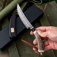 사슴뿔 다마스커스 K554 고급 나이프 캠핑칼 고기칼 과도 EDC, 1개
