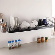 ENEX 壁掛式單層廚房碗盤架, 鍍鉻拋光 黑色