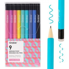 Grabie 그래비 젤펜 젤잉크 젤볼펜 지워지는 0.7mm 펜 9색 Classic 세트, 9 Colors Pens: Classic