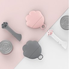 강아지 고양이 간식캔 통조림 뚜껑 밀봉 실리콘 덮개 스푼 세트, 캔따개, 그레이(블랙), 1개