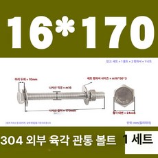 스테인리스 외부 육각 벽면 나사 연장 볼트, 1개, M16x170