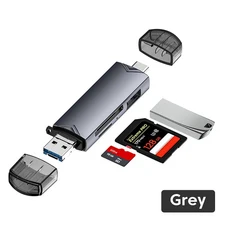 OTG 타입 C SD TF 카드 리더기 6 in 1 USB 3.0 마이크로 USB 플래시 드라이브 어댑터 5Gbps 고속 전송 다기, 01 Grey 6 in 1 metal