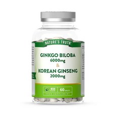 영국 네이처스트루스 Nature's Truth Gingko Biloba & Korean Ginseng 징코빌로바 6000mg & 한국 인삼 2000mg, 2개, 60정