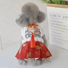 반려동물 강아지 고양이 겨울 명절 애견한복, 1개, 레드