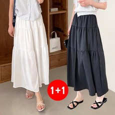 마쿠쿠 1+1 세트 무지 여성 캉캉 플레어 A라인 롱 스커트 치마