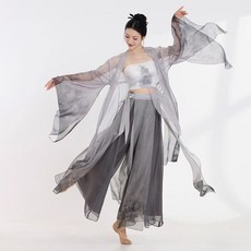 新款古典舞蹈服裝表演練功服古風飄逸身韻紗衣水墨印花表演服上衣 飄逸紗衣 古典舞服裝 漸變雪紡紗衣 中國練功套裝 中國風