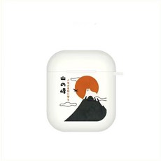富士山貓咪 AirPods 保護殼 可愛日系文藝風, 白色, 1個, AirPods1/2代通用