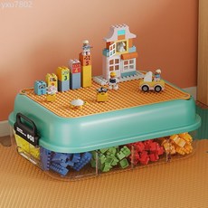 積木收納盒小顆粒樂高收納箱零件分類分揀分格分裝兒童玩具整理盒, 藍色一層, 1個