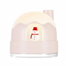 JirisanLab 미니 가습기 스노우맨 이글루 무드등 겸용 USB 충전식 사무실 책상용 초음파 가습기, 핑크색, HW-001