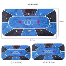 포커 테이블 매트 대형 방수 고무 패드 카드 게임 카지노 책상 덮개, 1개, 블루 패턴 2【수납 가방 포함】 120x60x0.2cm