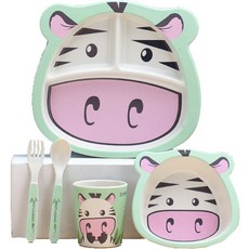 Mengmengdashi 밤부 캐릭터 식판 5종 세트, 식판 + 보울 + 컵 + 숟가락 + 포크, 얼룩소, 1개